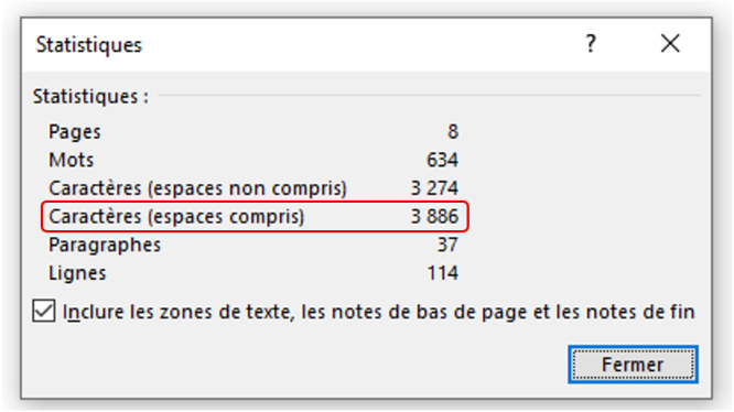 Compter les caractères espaces comprises dans Word